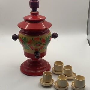 Vintage Samovar / Jar Wood  Hand Painted